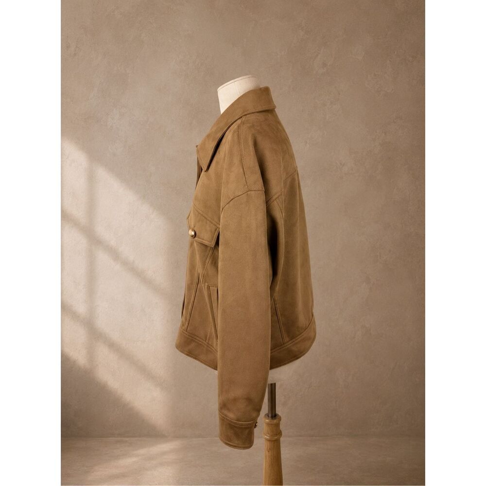 Maeve Faux Suede Trucker Jacket Camel Brown Size M Anthropologie - Picture 4 of 12